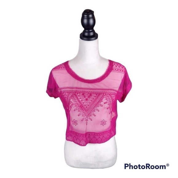Free People Vicki Lace Mesh size XSmall color Pink Orchi - Picture 1 of 4